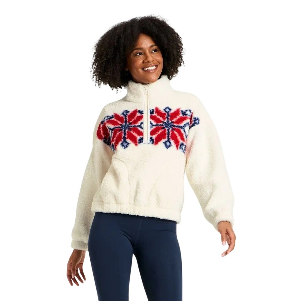 All in Motion Women's White Snowflake 1/2-Zip High-Pile Fleece Pullover Size XXL